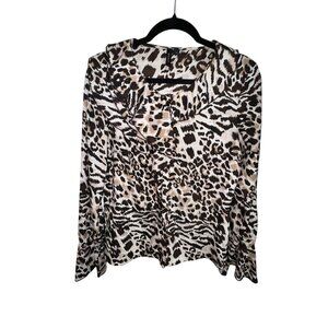 Leopard Print Blouse Ruffle Collar & Cuffs Medium‎ Classic Boho Rock Punk Wild